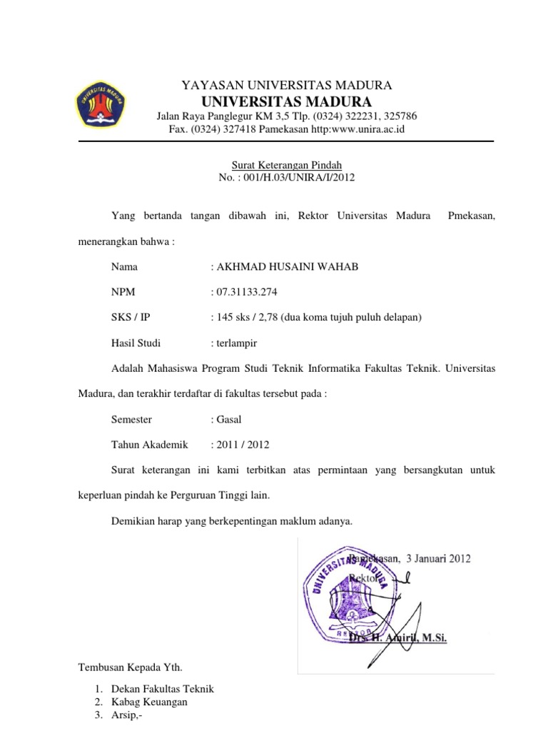 Contoh Surat Sokongan Pindah Sekolah