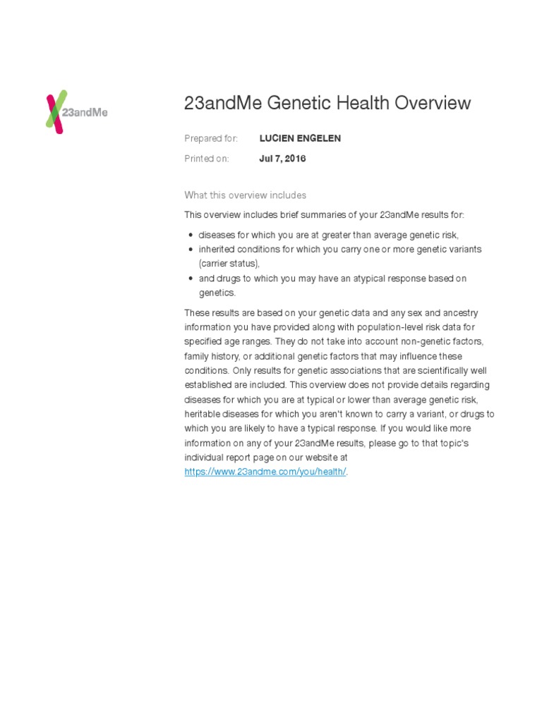 23andme Printable Report Aug 2013 Revision | PDF | Diabetes Mellitus ...