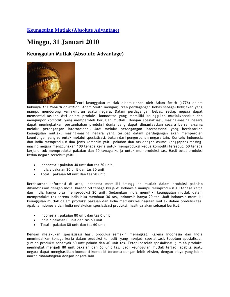 Keunggulan Mutlak Dan Komparatif