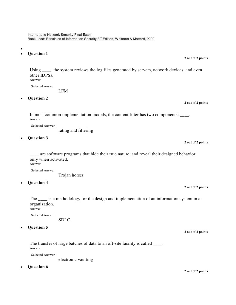 Internet and Network Security Final Exam | PDF | Information Security ...