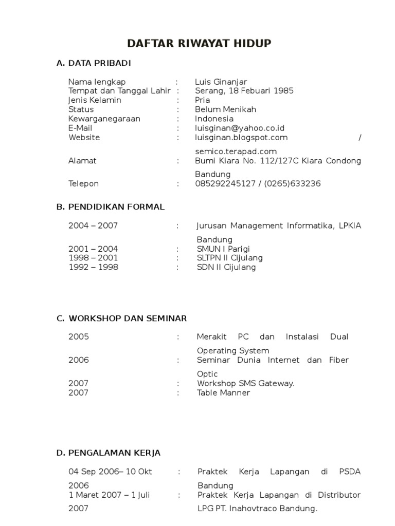 Daftar Riwayat Hidup