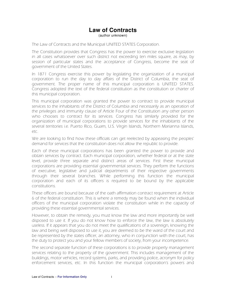 Law of Contract United States Congress United States Government