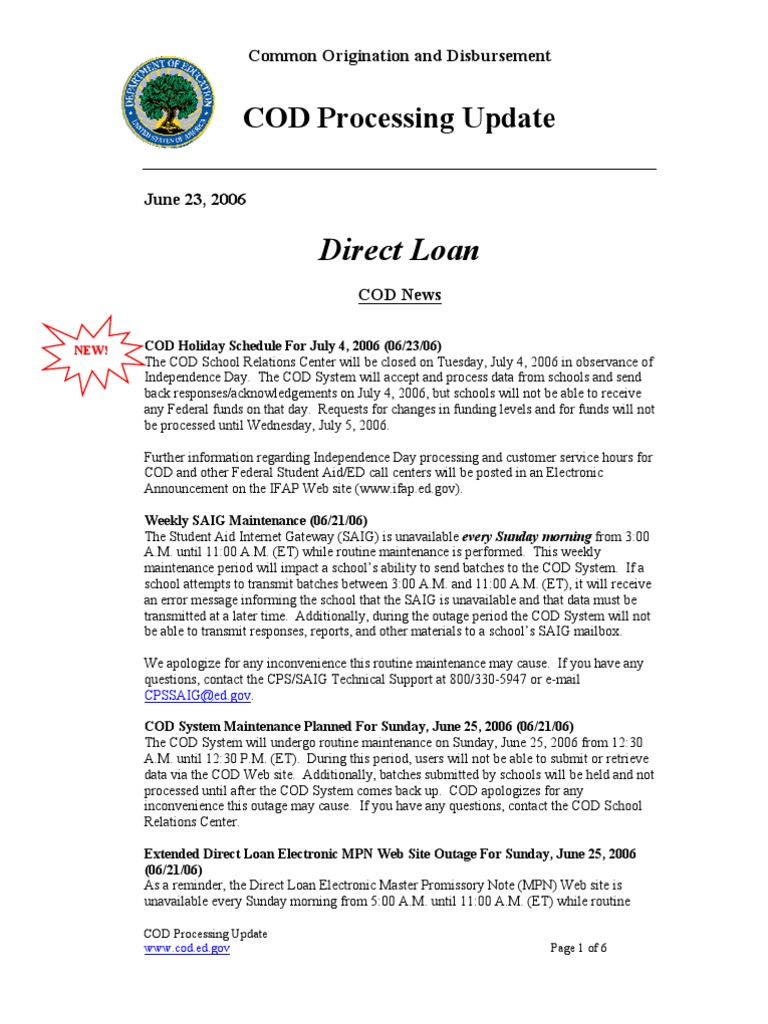 COD Processing Update: July 2006 Alerts | PDF | Pell Grant | Password