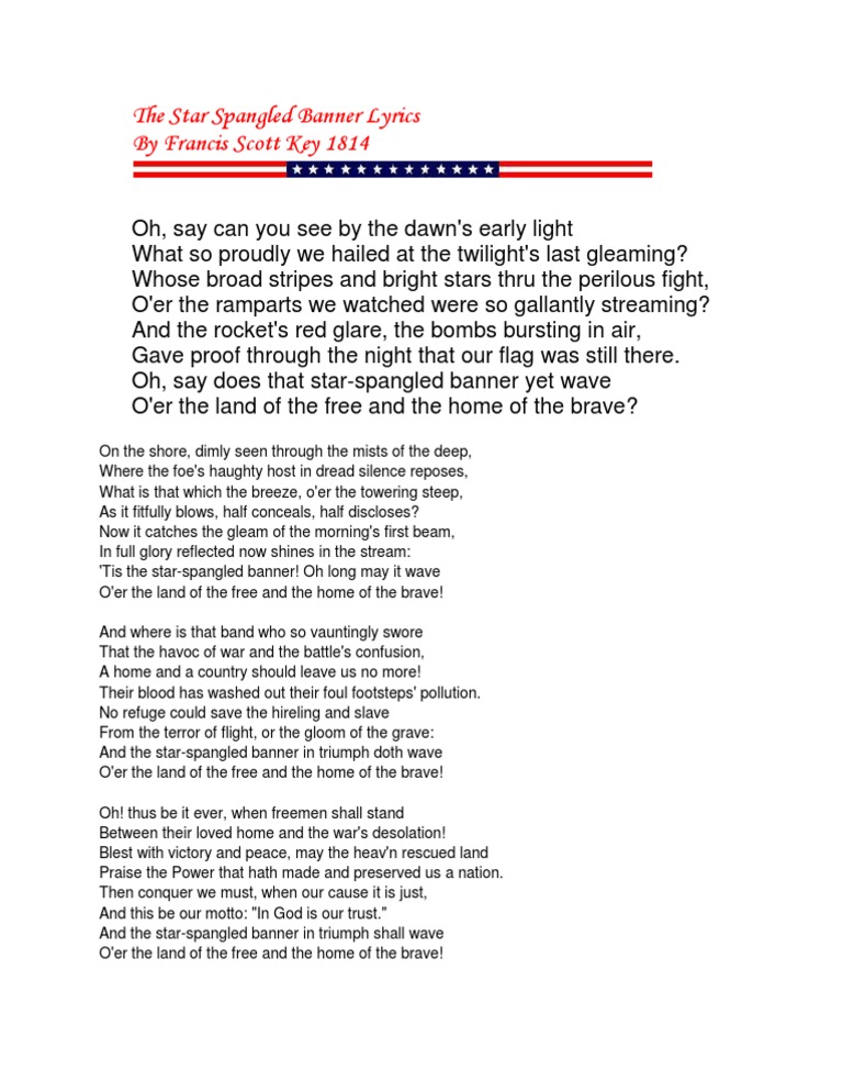 Star Spangled Banner Lyrics | PDF | Poetry