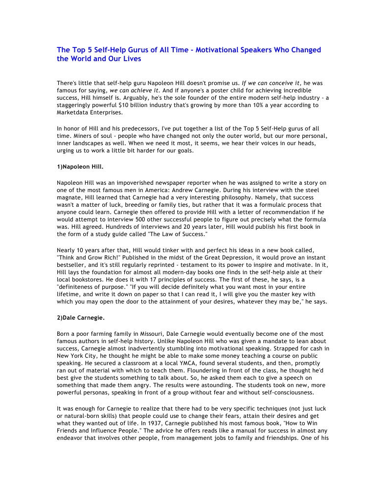 The Top 5 SelfHelp Gurus of All Time PDF Napoleon Hill Self Help