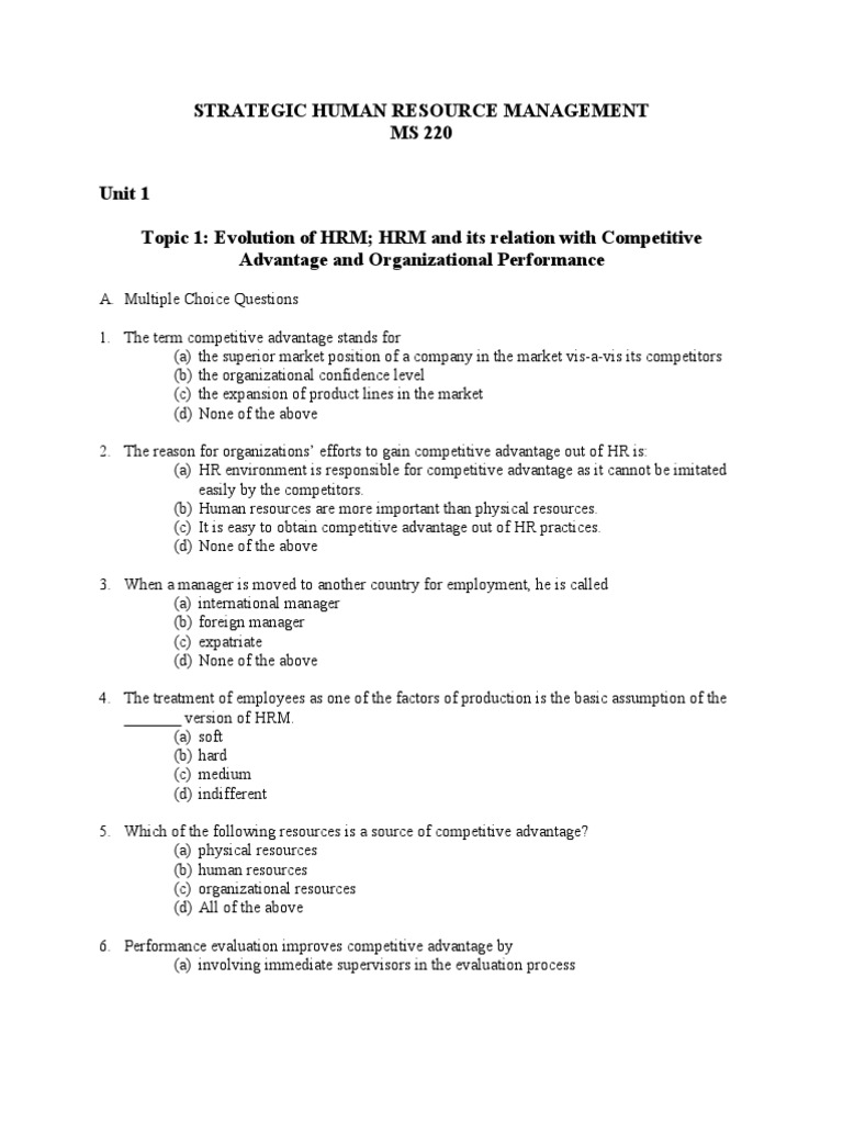 Strategic HRM for Competitive Advantage | PDF | Strategic Management ...