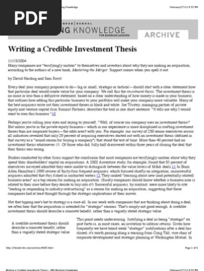 Writing a Credible Investment Thesis - HBS Working Knowledge