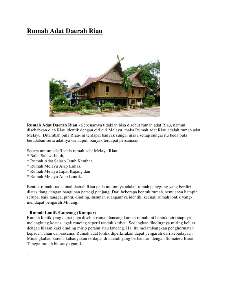 Jenis-jenis Rumah Adat Riau | PDF | Seni