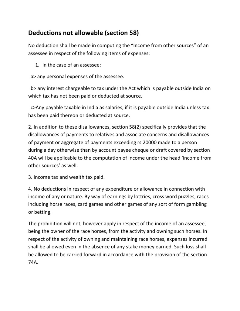 Deductions Not Allowable Under Section 58 | PDF | Tax Deduction | Expense