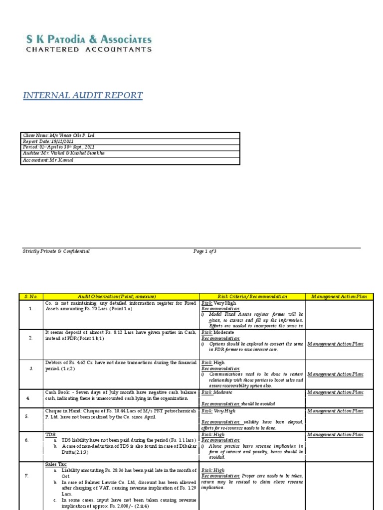 Internal Audit Report Format  PDF  Auditor