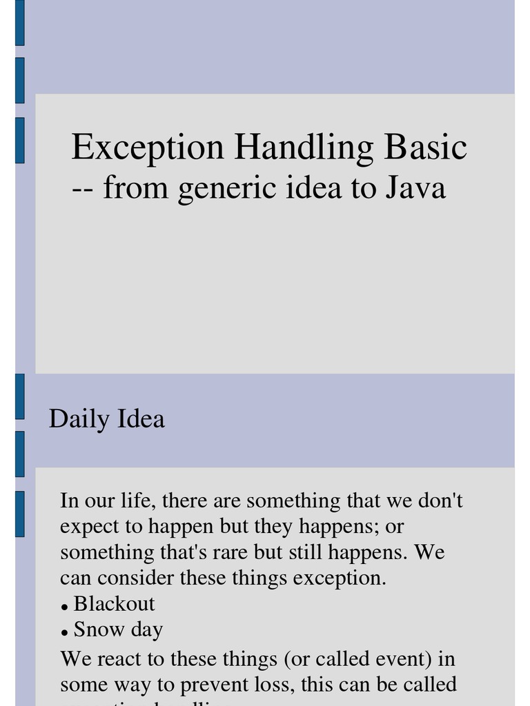 Exception Handling Basic in Java | PDF | Teaching Methods & Materials ...