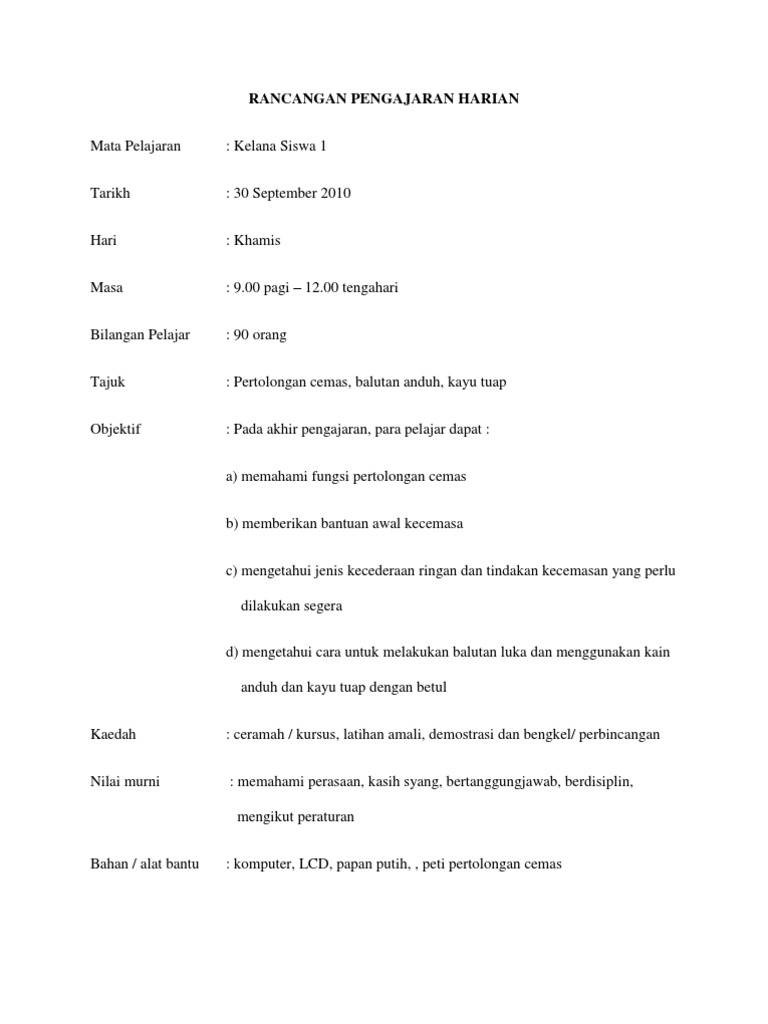 Rancangan Pengajaran Harian Rph Pdf