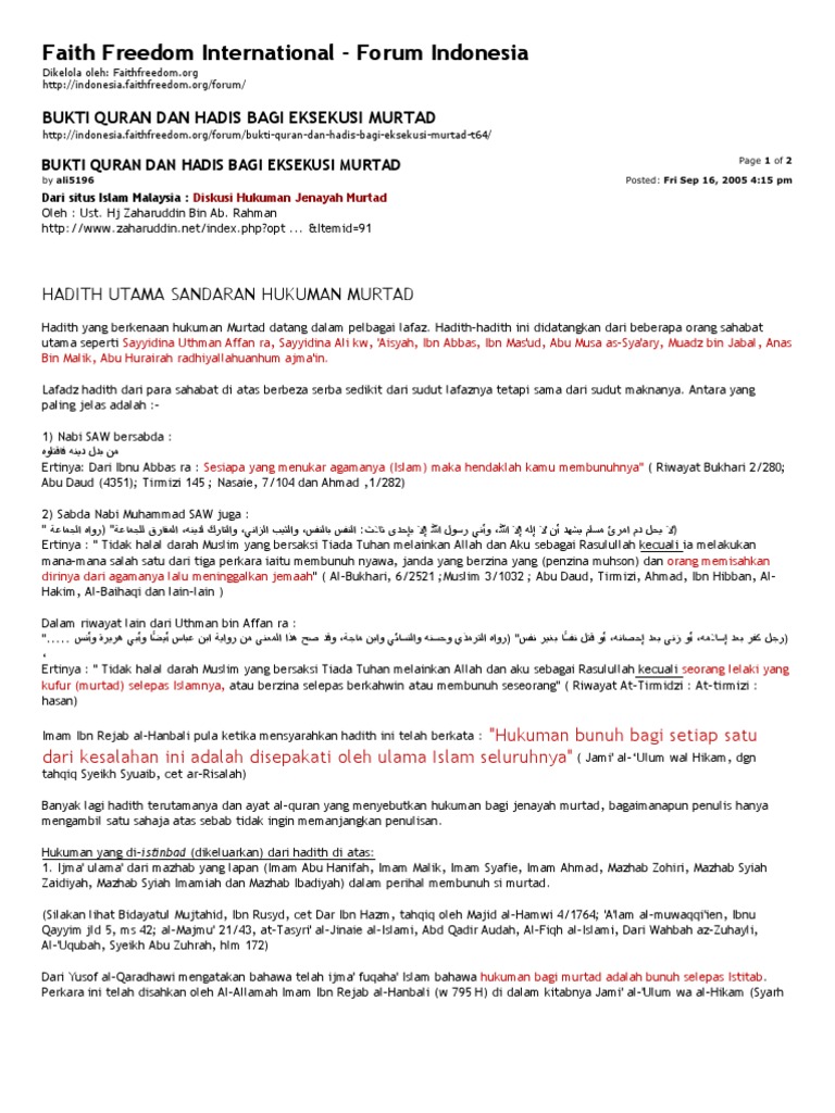 Bukti Quran Dan Hadis Bagi Eksekusi Murtad Pdf