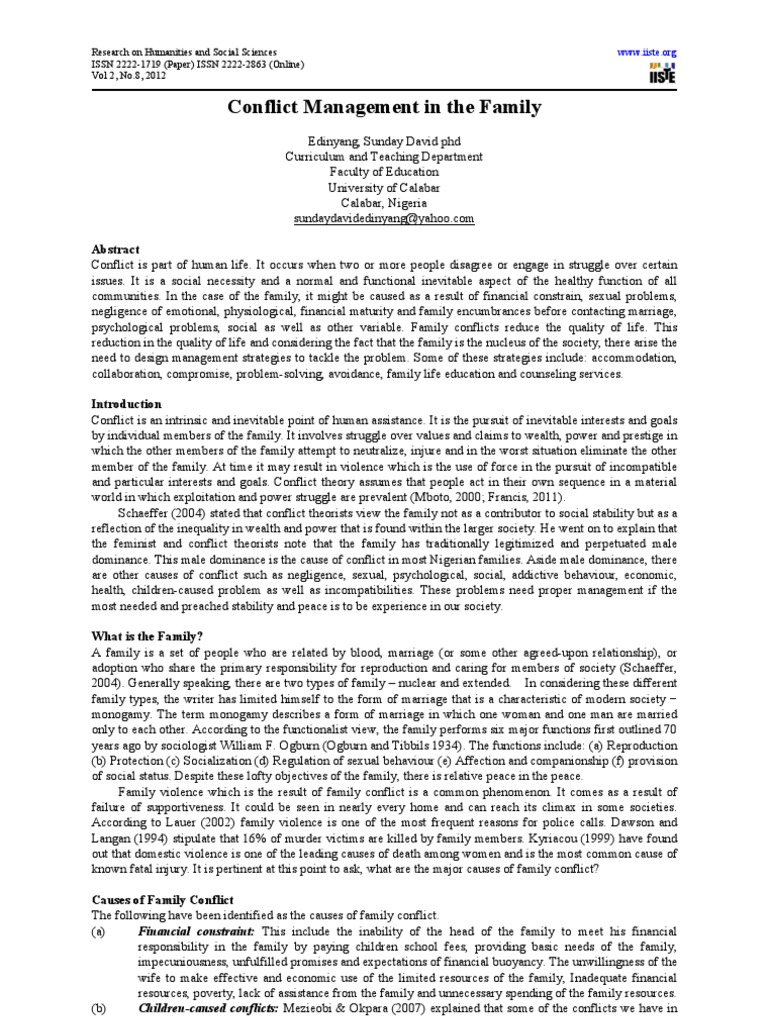 Conflict Management in The Family | PDF | Violence | Family
