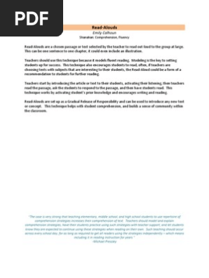 Read Aloud, Frayer Model, Four Square Summary