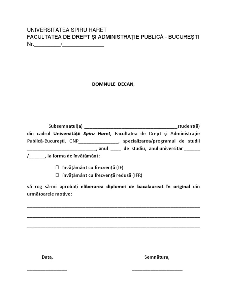 Cerere Eliberare Diploma de Bacalaureat | PDF