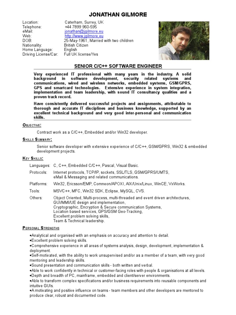 Senior C/C++ Software Engineer CV | PDF | General Packet Radio Service ...