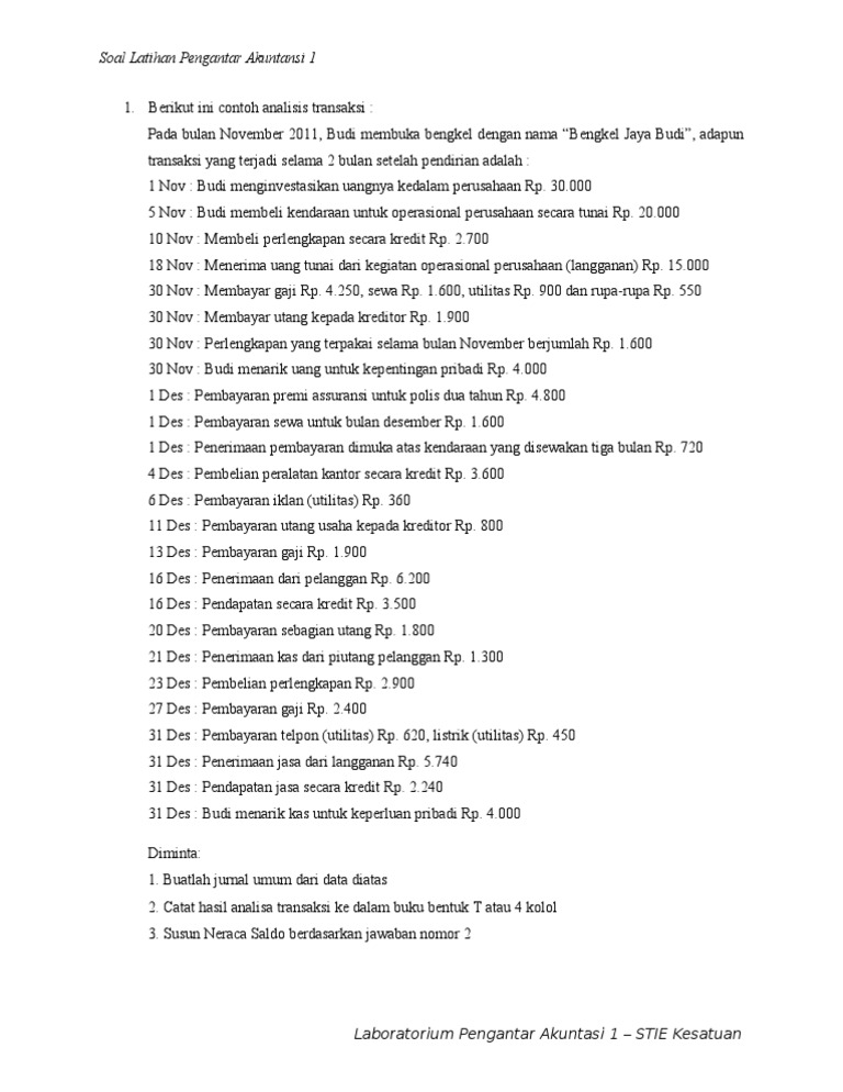 Soal Latihan Pengantar Akuntansi 1 Jurnal Umum