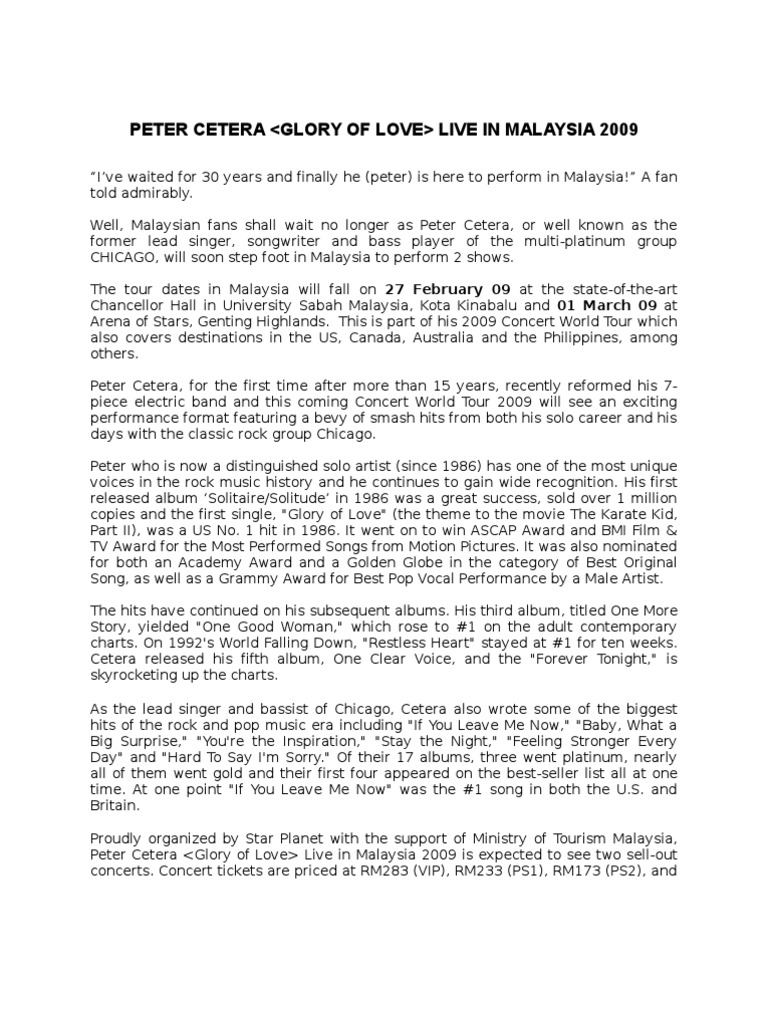 Peter Cetera Live In Concert Music Industry Sound Recording scribd