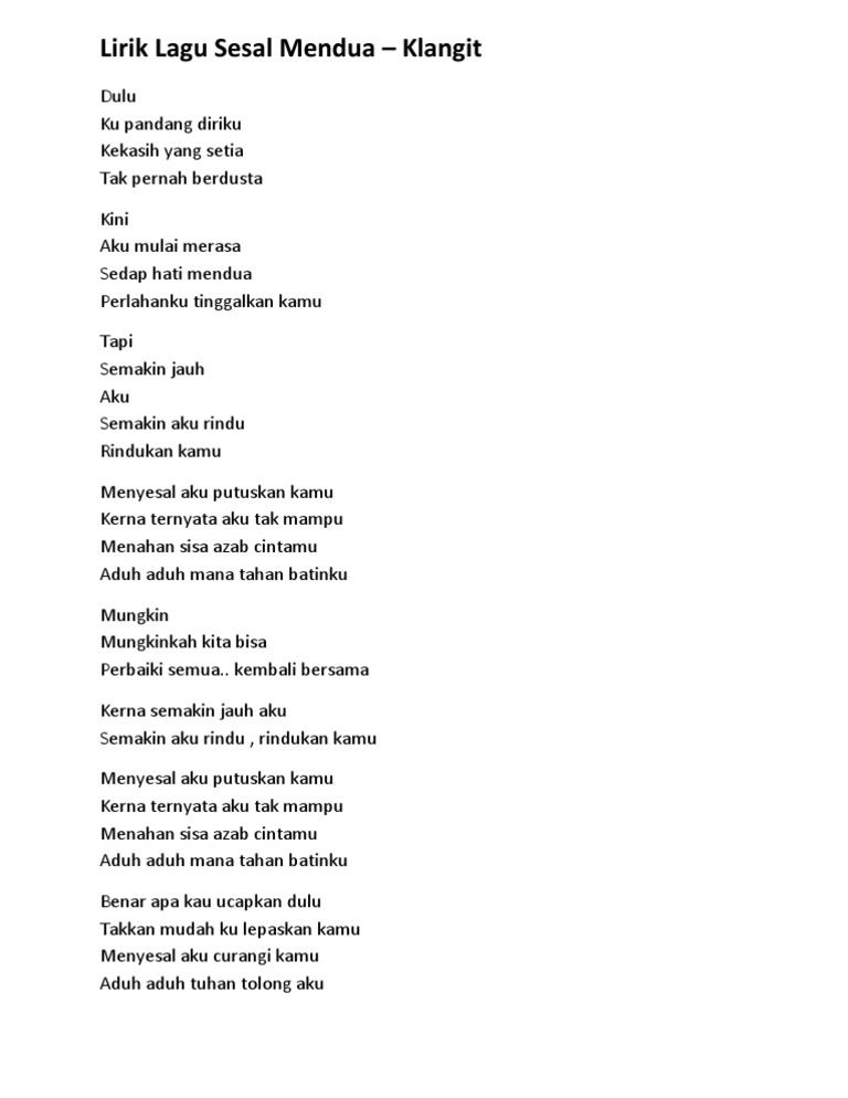 Lirik Lagu Sesal Mendua Pdf