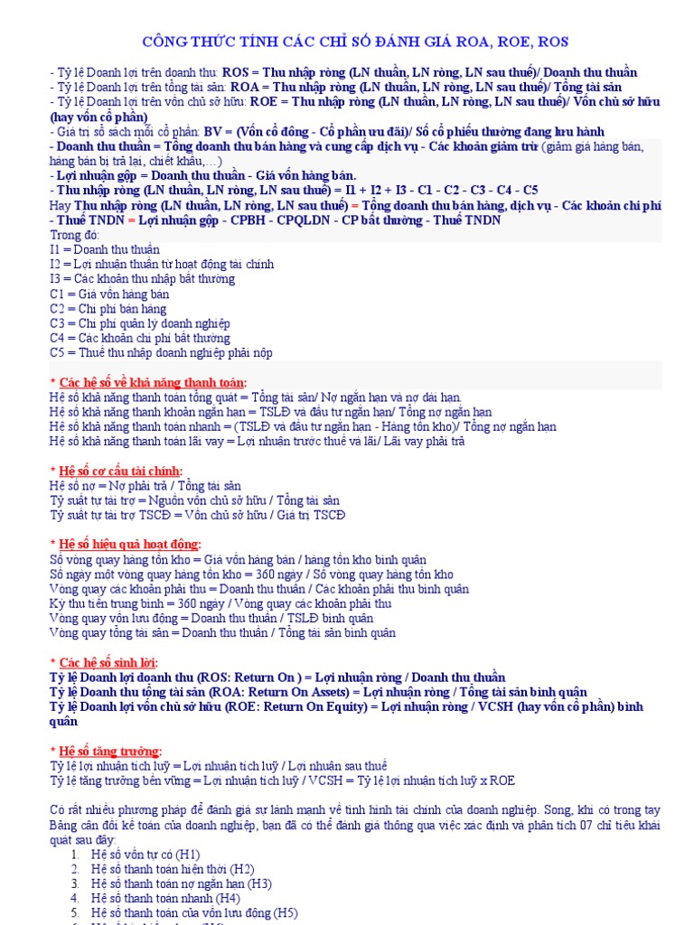 Cách Tính Roa, Roe, Ros | PDF