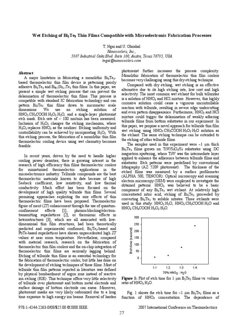 Wet Etching of Bi2Te3 Thin Films PDF Thin Film Thin Film Solar Cell