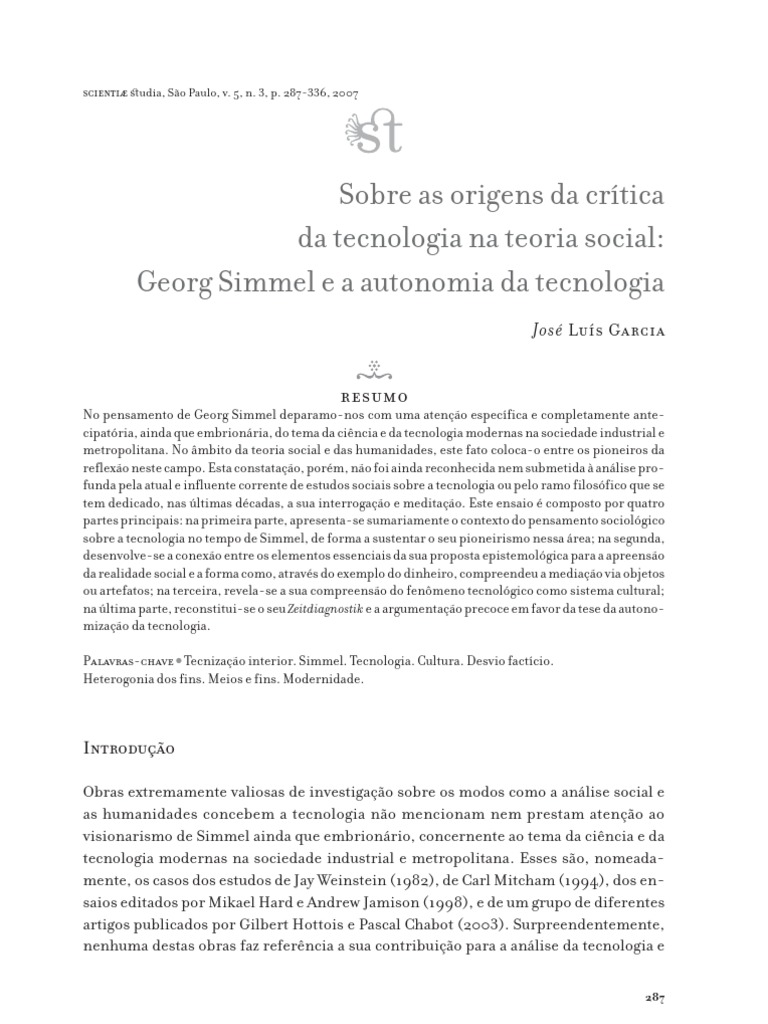 Simmel e A Tecnização Interior | PDF | Sociologia | Max Weber
