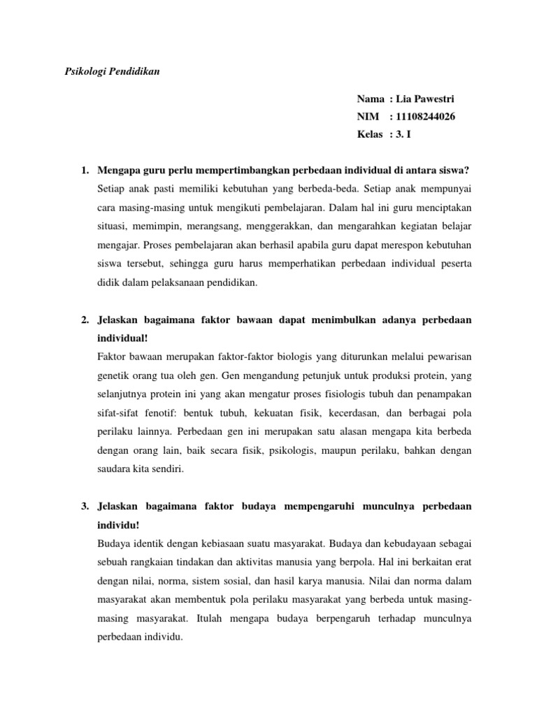 Soal Latihan Psikologi Pendidikan