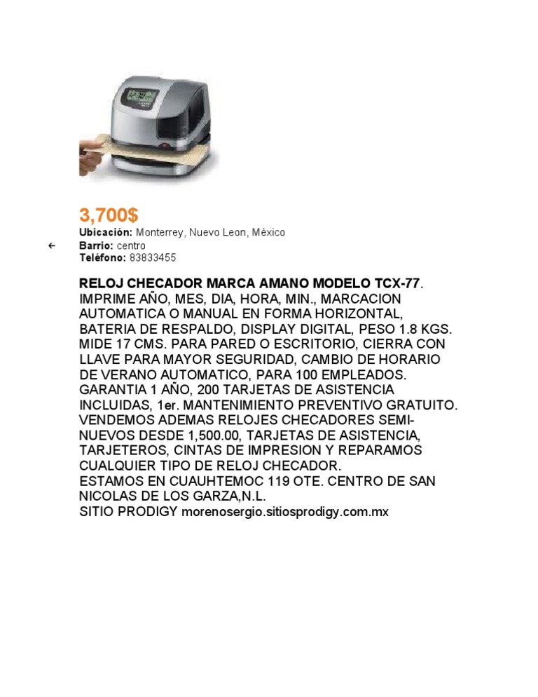 Reloj Checador Manual PDF Business