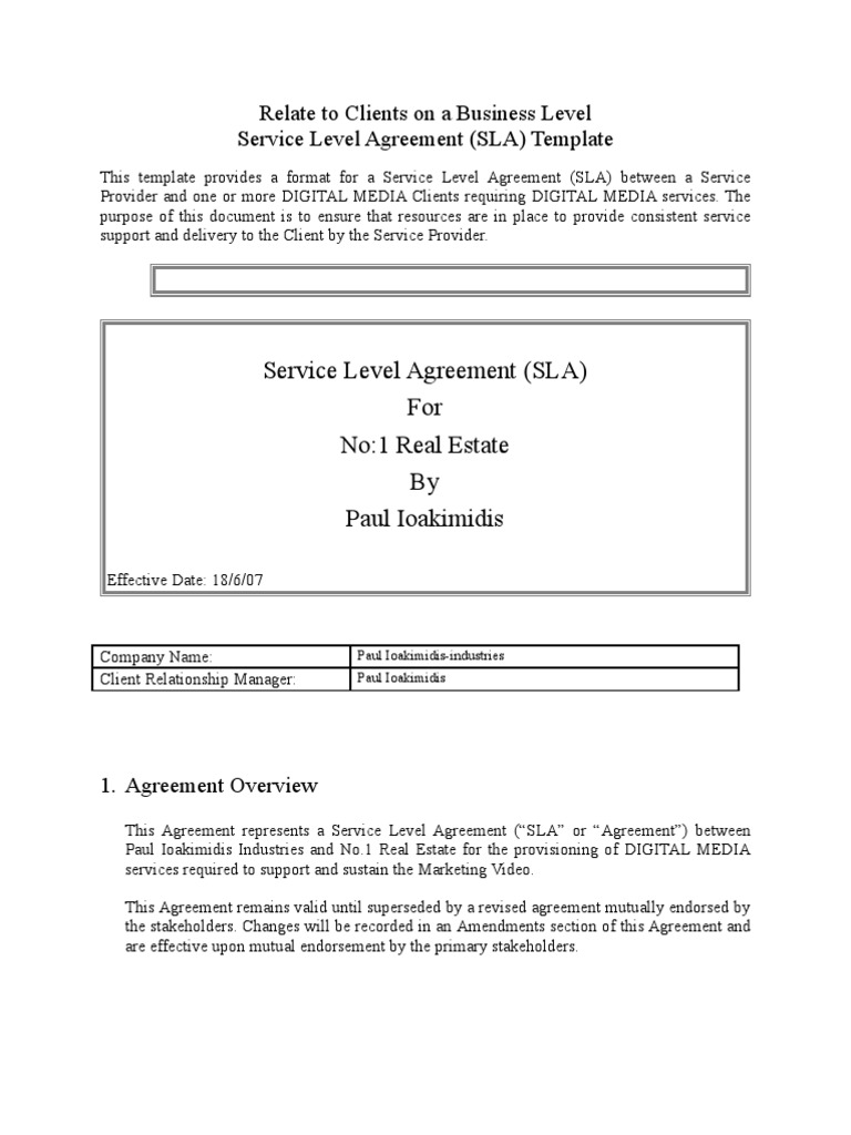 Service Level Agreement - Template | PDF