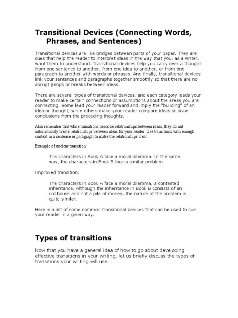 Transitional Devices Paragraph Phrase Free 30day Trial Scribd
