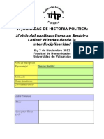 Formulario Ficha Inscripcion VI Jornadas de Historia Poltica