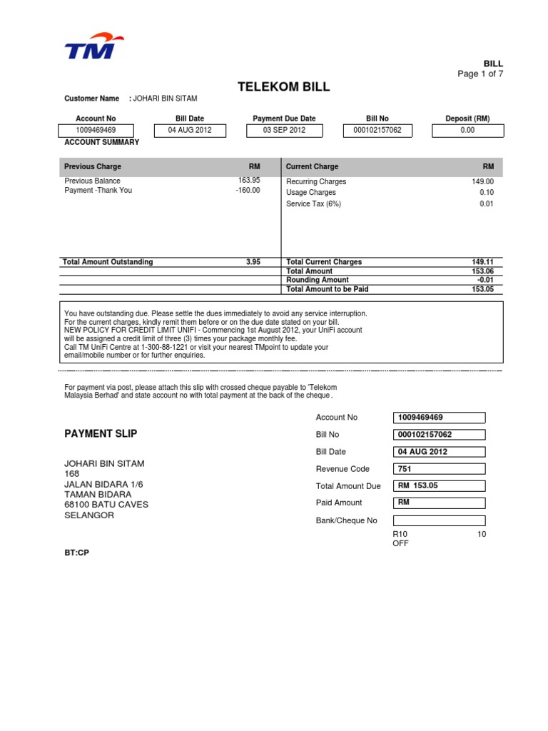 Telekom Bill: Page 1 of 7 | PDF | Customer Premises Equipment | Payments