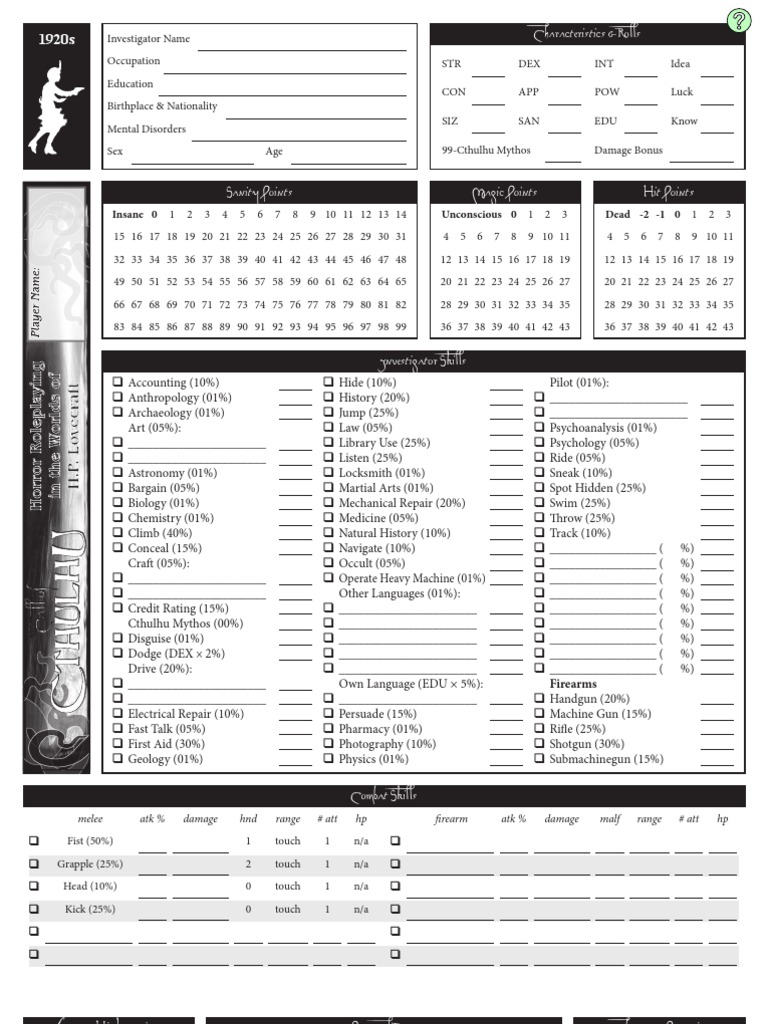 Updates to our Call of Cthulhu Character Sheet