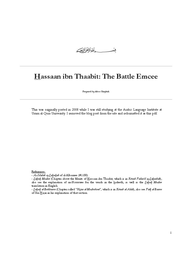 Hassaan Battle Emcee PDF Hadith Prophets And Messengers In Islam