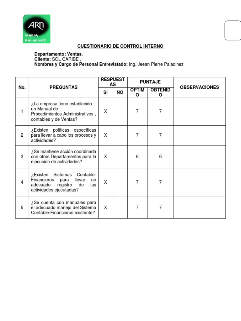 Cuestionario De Control Interno Auditor a Presupuesto