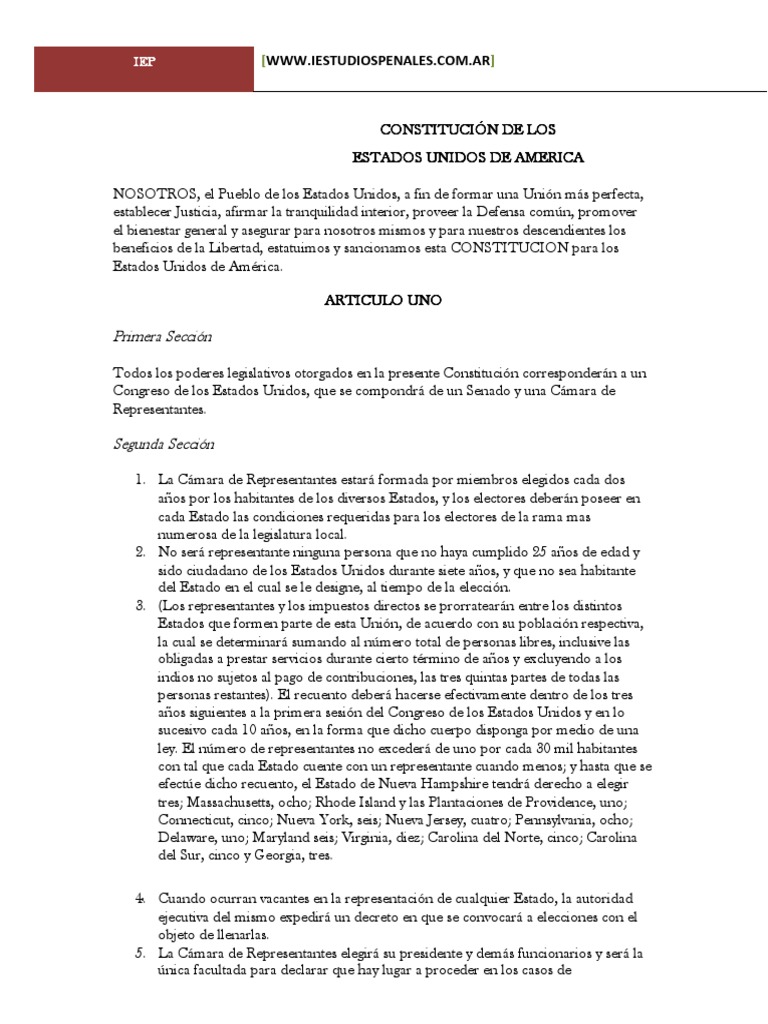 Constitucion de Estados Unidos de America | PDF | Presidentes de los ...