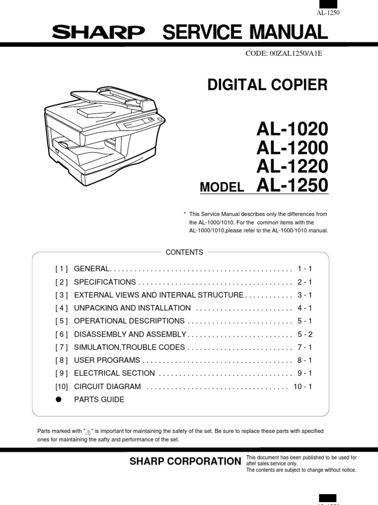 AL1220 Service Manual | Photocopier | Image Scanner