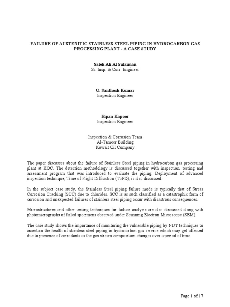 Corrosion Failure in Stainless Steel Piping | PDF | Corrosion | Fracture