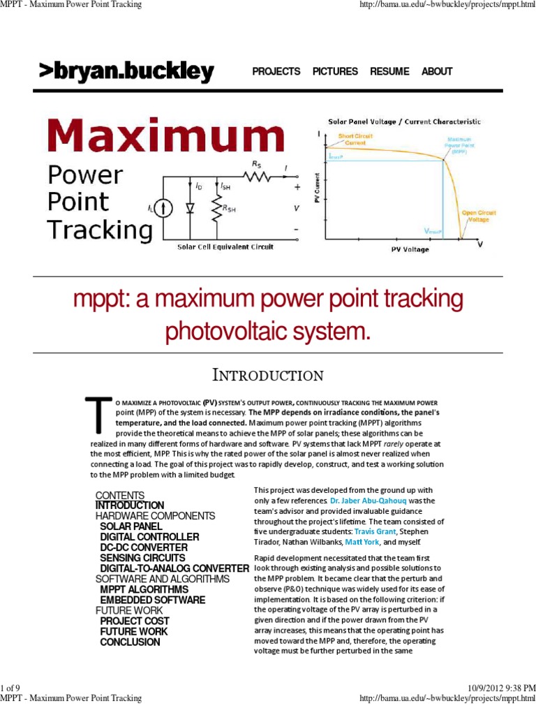 MPPT Maximum Power Point Tracking Analog To Digital Converter
