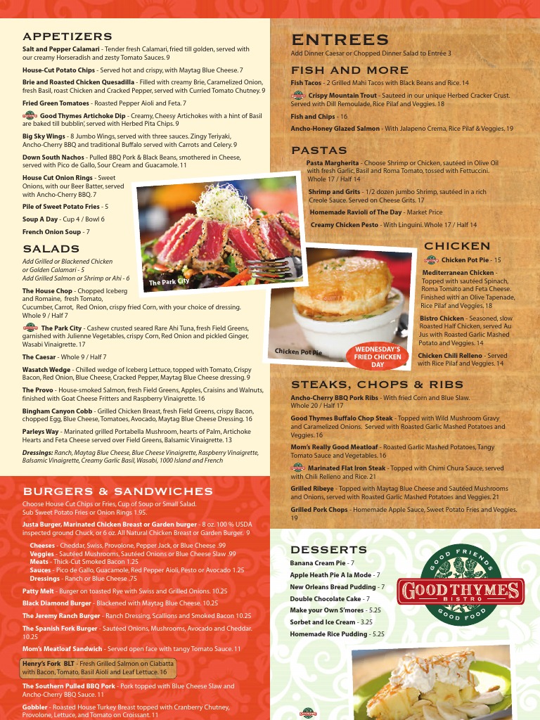 Good Thymes Menu PDF Salad Hamburgers