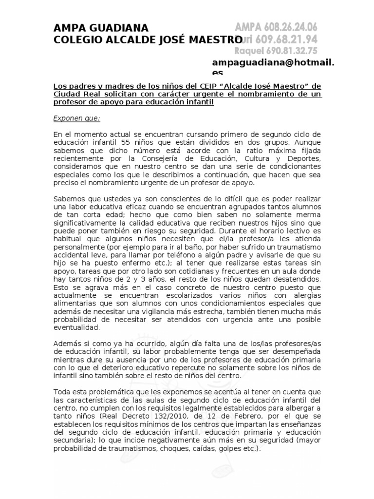 Carta Solicitud Profesor Apoyo Infantil