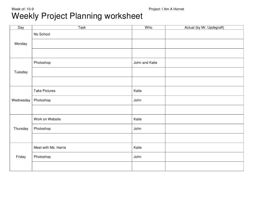 Weekly Project Planning Worksheet 2012 | PDF | Career & Growth