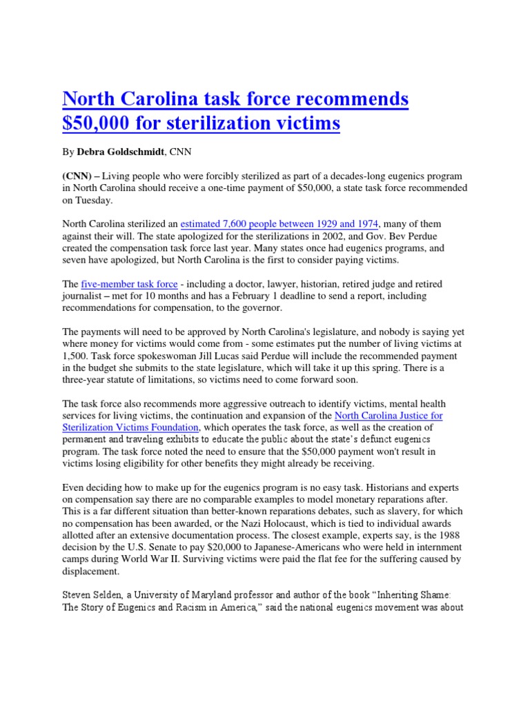 North Carolina Task Force Recommends | PDF | Eugenics | World War I ...