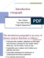 The Introduction Paragraph: Mrs. Snipes Troy High School English Department