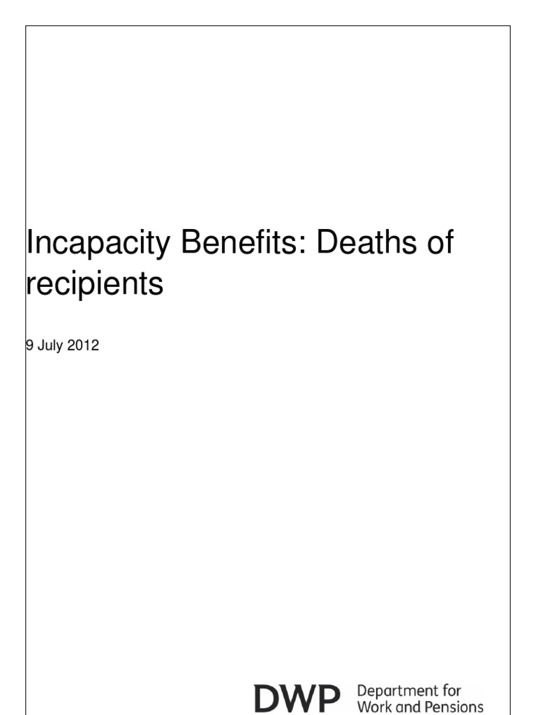 Incapacity Benefits Death of Recipients | PDF | Welfare State | Programs