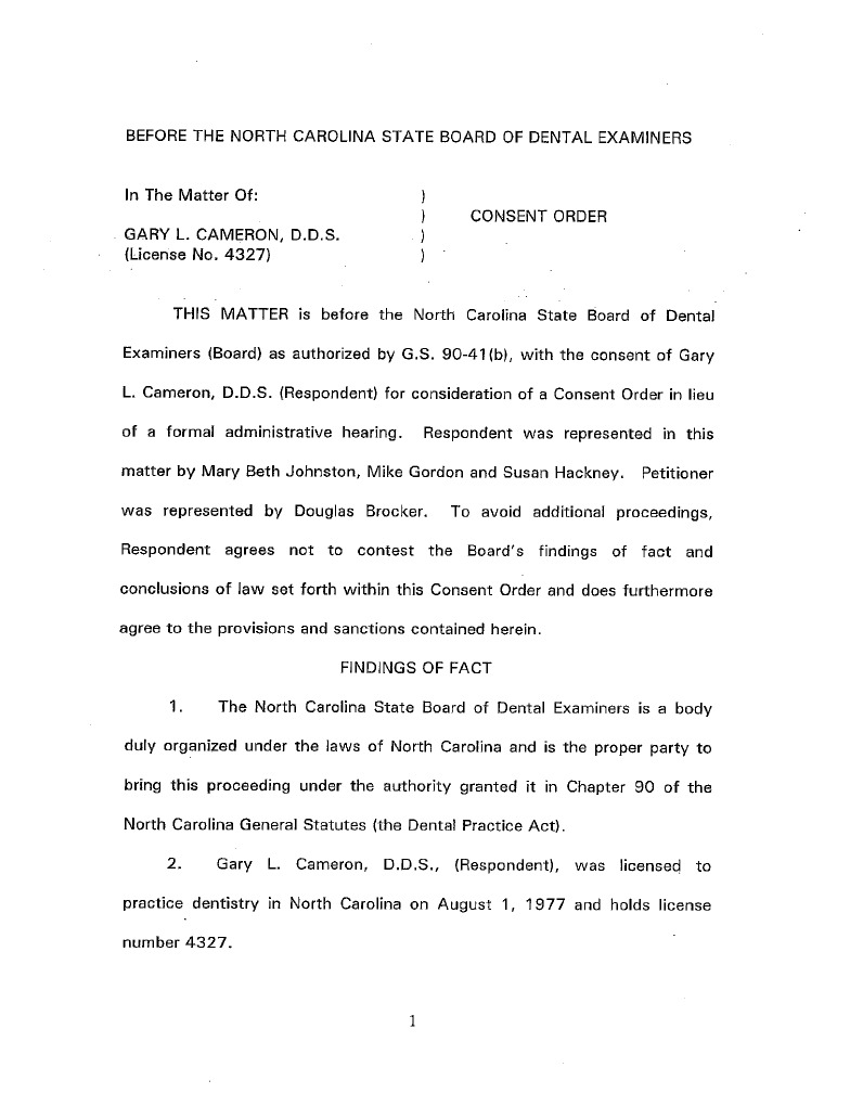 North Carolina Dental Board Heartland Dental Dr. Cameron Gary