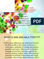 English Profiency (Waj 3103) "The Similarities and Differences Between Apa and Mla Style"