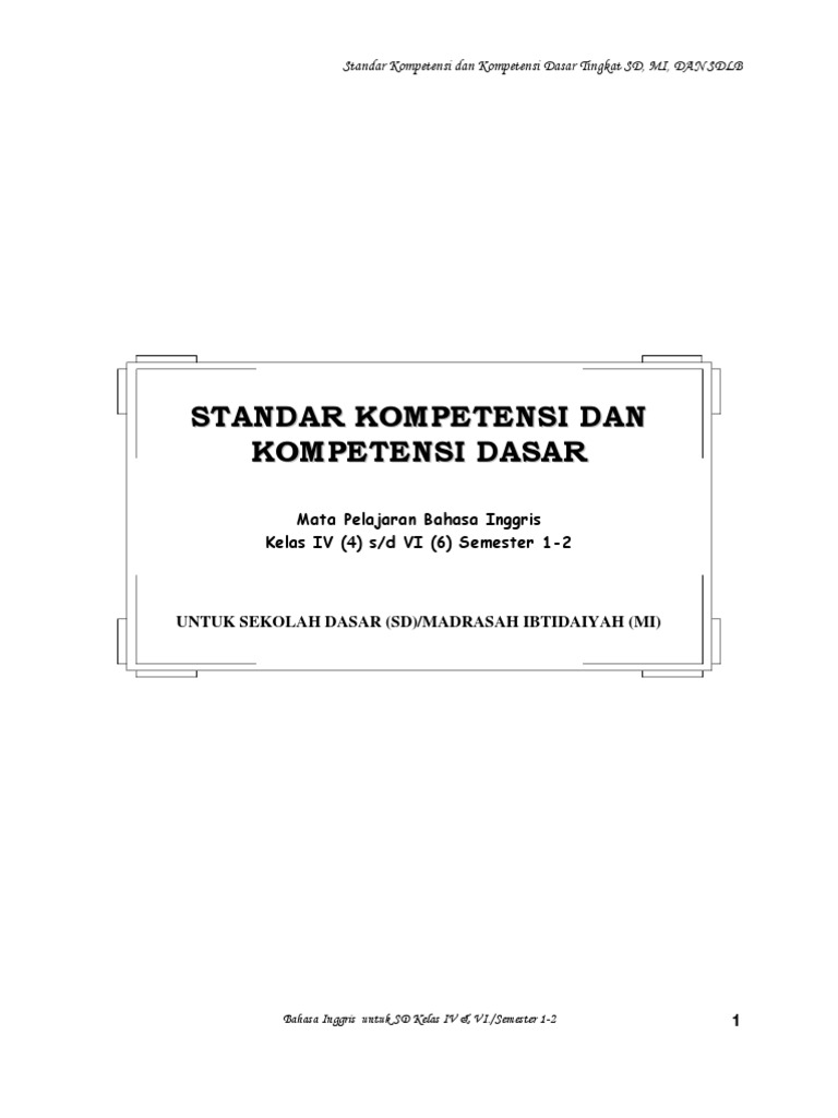 Sk Kd b Inggris Kelas 4 6 Semester 1 2