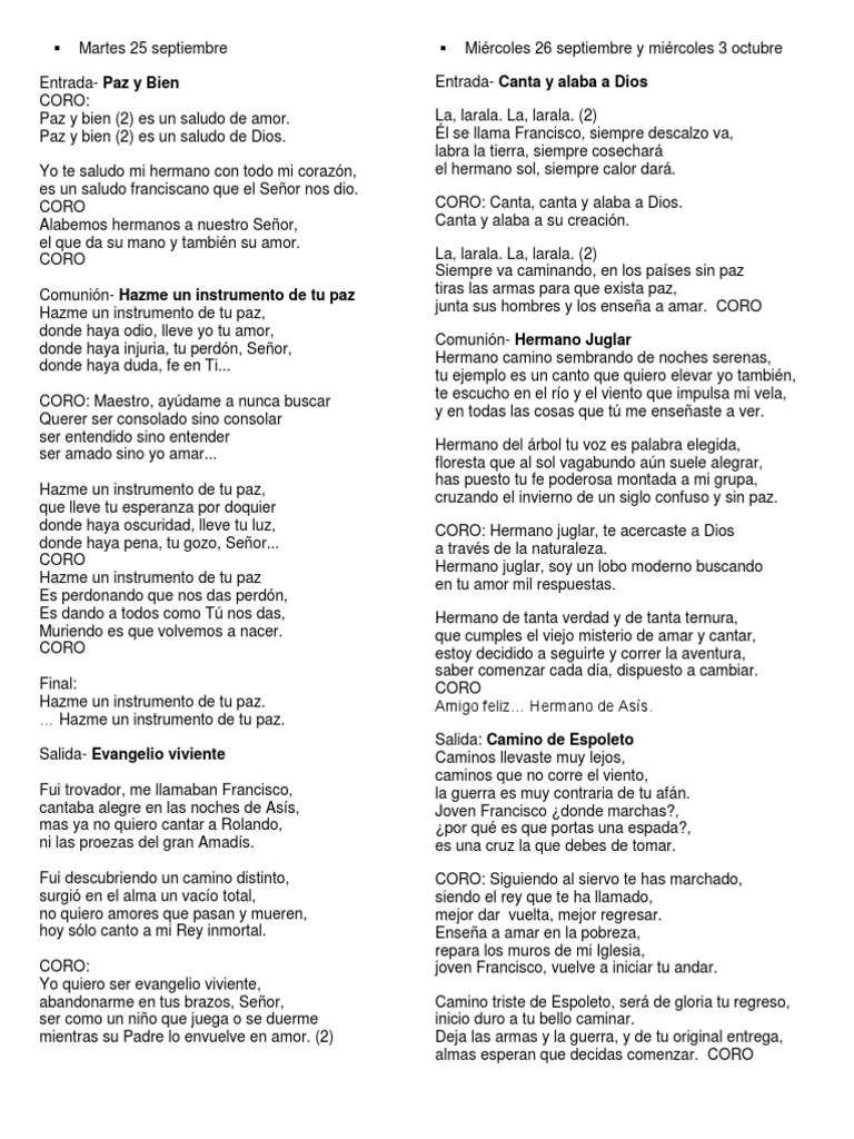 Cantos Franciscanos Novenario Francisco de Asís Eucaristía